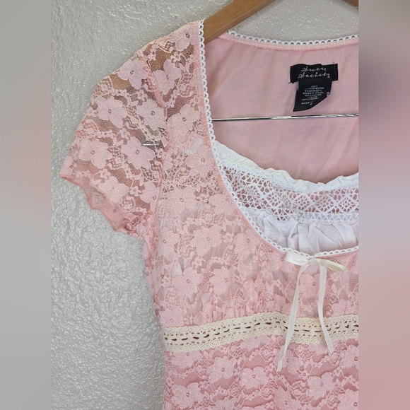 Sweet Society Pastel Pink Lace Coquette  Babydoll Short Top Juniors Size Small - Picture 4 of 15